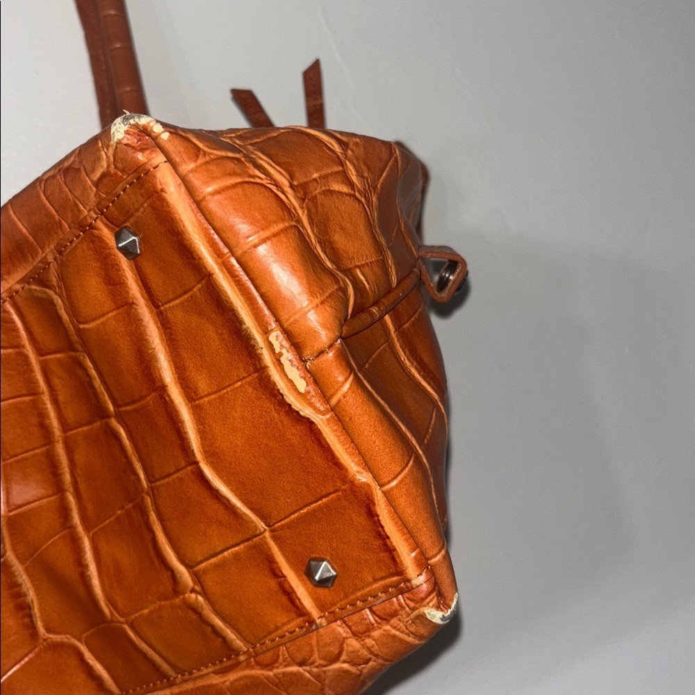 Harley-Davidson Y2K Orange Crocodile Print Genuine Leather Slouchy Bag Handbag - Picture 6 of 7